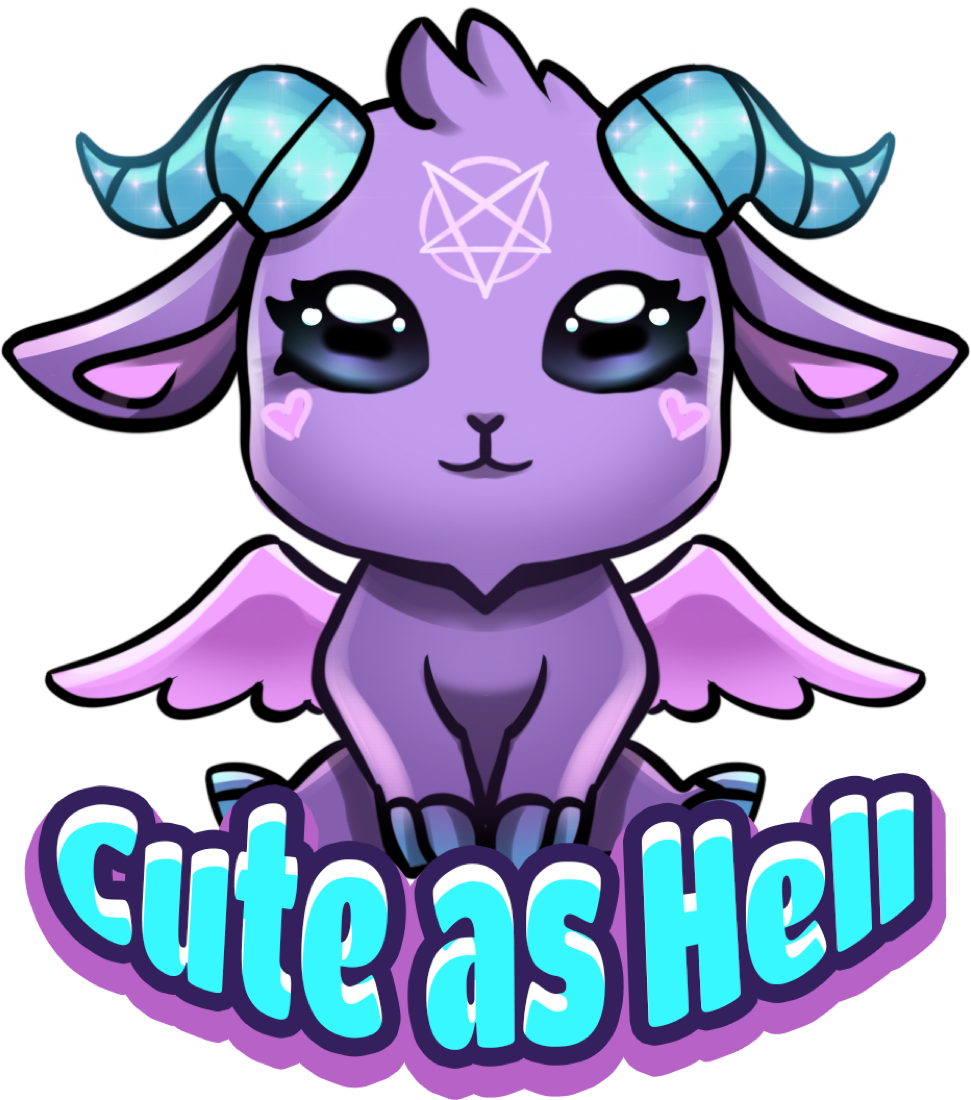 Лилаво рогато създание с крила и надпис Cute as Hell
